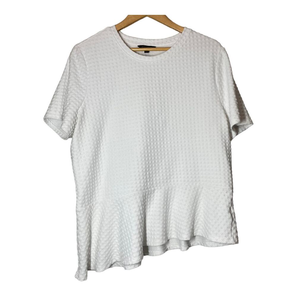 Banana Republic Top White Waffle Texture Asymmetric Hem Blouse XL Short Sleeve